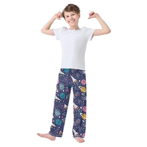 ZZXXB Rocket Space Planet Boys Long Pants Soft Trousers Elastic Waist Kids Lounge Bottoms with Pockets S-XL2
