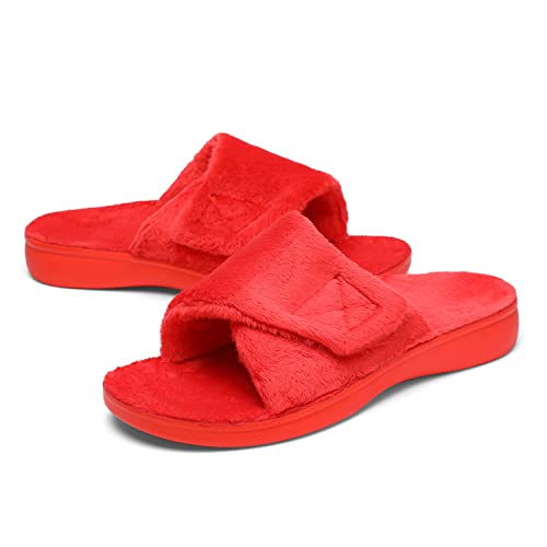 Image of SOLLBEAM Women's Plantar Fasciitis Fuzzy House Orthopedic Adjustable Slippers With Arch Support Orthotic Heel Cup Sandals For Ladies