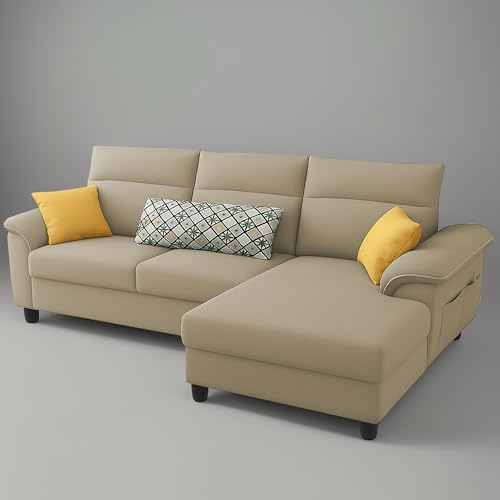 Image of Casaliving Seams RHS 4 Seater L Shape Sofa for Living Room (Cream Fabric) Premium Fabric Sofa
