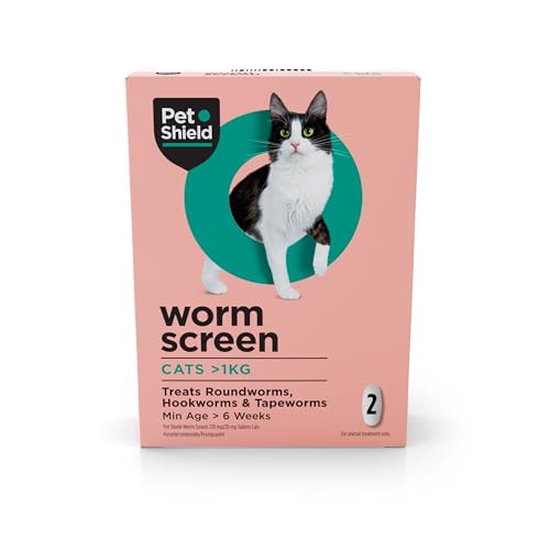 Pet Shield Worm Screen Cat Worming Treatment - Vet Approved Dewormer for Cats & Kittens Over 6 Weeks / 1kg+ in Weight - Kills Roundworms Hookworms & Tapeworms 1 Dose Oral Treatment 2 Tablets