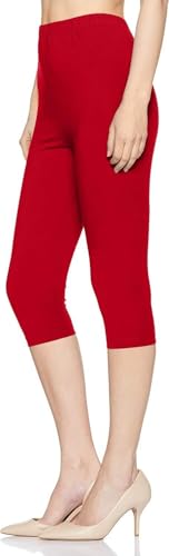 Image of Women's 3 /4 Calf-Length Leggings - Stretchable Cotton Blend, Comfortable Everyday Wear