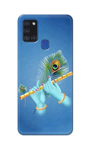 Image of PRINTFIDAA Plastic Printed Hard Back Cover Case For Samsung Galaxy A21S Back Cover (Flute In Krishna Hands) -112, Multicolor