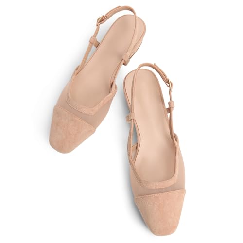 Image of MICIFA slingback flats for women, Round Toe Low heel Sandals Fashion Splicing Dress Shoes for Women