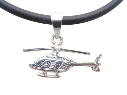 Hélicoptère pendentif argent 925 ras-du-cou caoutchouc collier pilote air force militaire