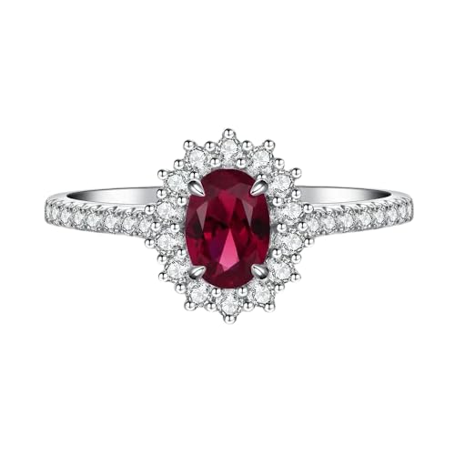 Oval Cut Lab-Created Ruby & Moissanite Halo Engagement 925 Sterling Silver Ring Timeless, Elegant Jewelry for Women