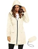 LOMON Women Raincoat Packable and Lightweight For Travel Outdoor Hooded Waterproof hiking Jacket Beige L