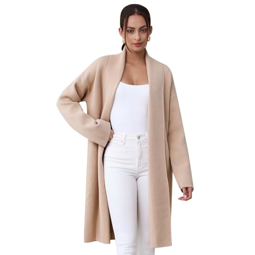 CHICWISH Women Shawl Collar Long Sleeve Cardigan Casual Open Front Knit Sweater Soft Long Coat with Pockets2