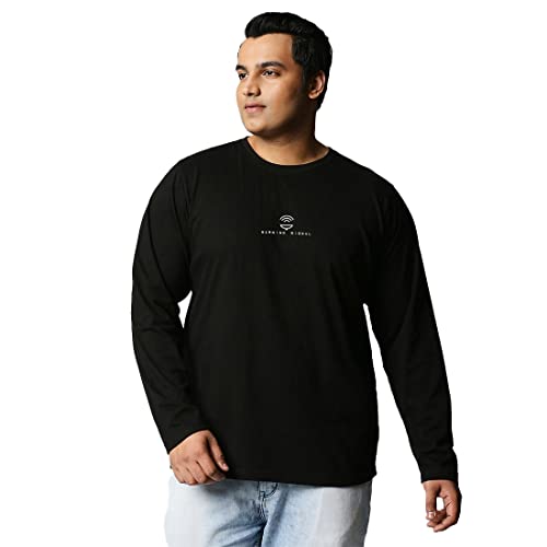 Image of Bewakoof Men's Graphic Printed Regular Fit Full Sleeve Round Neck Cotton Plus Size T-Shirt