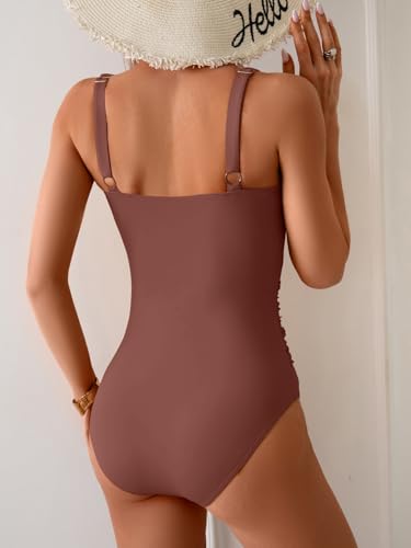 Image of B2prity One Piece Swimsuit for Women Tummy Control Ruched Bathing Suit V Neck Push Up Swimwear