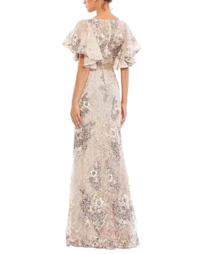 Floral Bell Sleeve Beige Gown by Mac Duggal2