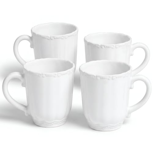 Image of SANGO Bethany White Mugs Set of 4, 15 oz Stoneware White Coffee Mugs, Vibrant Ceramic Drinkware for Coffee, Tea or Cocoa, Durable Everyday Cups, Dishwasher & Microwave Safe, Kitchen Mug Set
