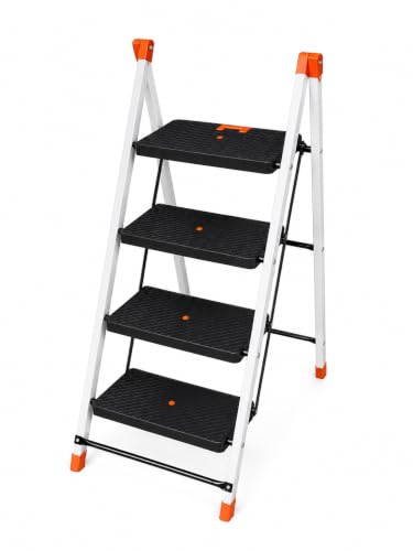 Image of CIPLA PLAST Polo 4-Step Foldable Ladder for Home & Office | Heavy Duty Anti-Slip Wide Steps | Lightweight Aluminium Step Stool | Safety Lock & Non-Slip Feet | Multi-Purpose Folding Ladder