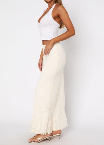 Women Y2k Lace Maxi Skirts Elastic Waist Floral Lace Flowy Long Skirts Sheer See Through Ruffle Layered Skirts4