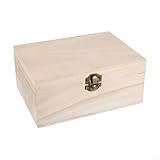 Volakebeing Aufbewahrungsboxen aus Holz, aufklappbar, quadratisch, Paulownia-Box mit sicherem Riegel, unlackiertes Holz für Malerei, Decoupage, Brandmalerei, Andenken-Organizer, Truhe (L)