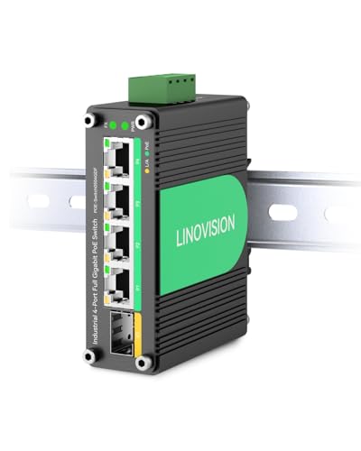 Image of LINOVISION Industrial 4 Ports Gigabit 12V PoE Switch, Solar Powered Switch Support DC 9-57V Input to 48V PoE , SFP Uplink, 4 x IEEE 802.3af /at Ports 30W @120W, for Solar Power /RV Truck /VoIP Systems