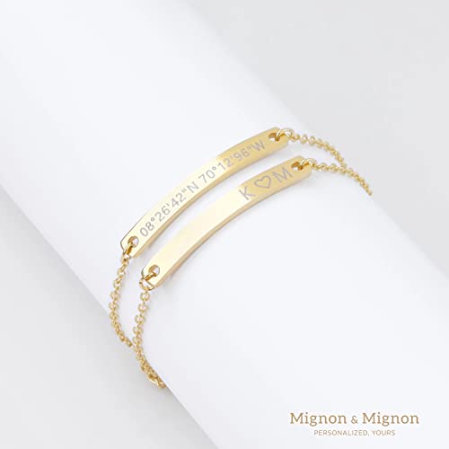 MignonandMignon Dainty Name Bar Bracelet in Handmade Initial Jewelry Friendship Women Best Friend Mom Sorority Mothers Day Gifts From Daughter - 2BR2