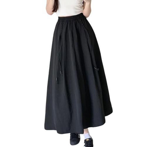 Women's high Waisted Elastic Waistband A-line Skirt, midi Casual Skirt, Long Skirt