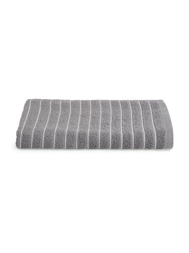 Image of Welspun 100% Cotton Large (70 Cm X 150 Cm) | 250 GSM Dobby Solid Bath Towel (Gunmetal Grey)- 2-in-1