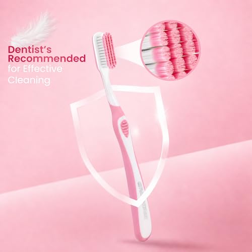 Image of Enshine Advance Clean+ Soft Toothbrush for Adults - Pack of 4 | Ultra Soft Tapered PBT Bristles | Tooth Brush Set with Non-Slip Grip | Manual Toothbrushes for Sensitive Gums & Enamel | Pink Color