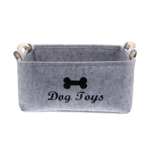 UKCOCO Aufbewahrungskorb Für Hundespielzeug: Welpen Sachen Korb Filz Welpen Spielzeug für Hunde Faltbare hundespielzeug box Mit Holzgriff für Katzenspielzeug, Hundebedarf,38 cmx 25 cmx 18 cm