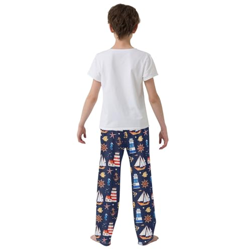ZZXXB Ship Lighthouse Boys Long Pants Soft Trousers Elastic Waist Kids Lounge Bottoms with Pockets S-XL3