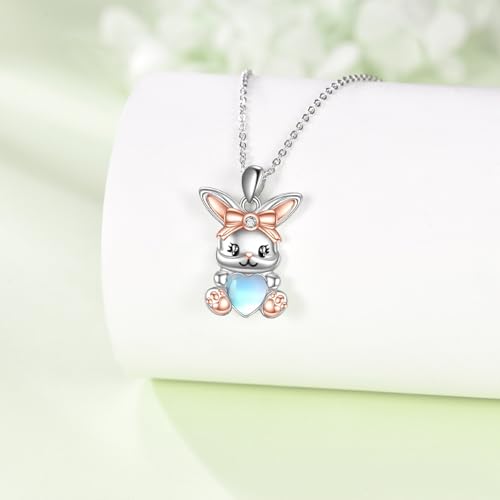 Fox/Bunny/Bat/Elephant/Unicorn Necklace 925 Sterling Silver Cute Animal With Heart Moonstone Cubic Zircon Pendant Necklace For Women Animal Jewelry Gifts3