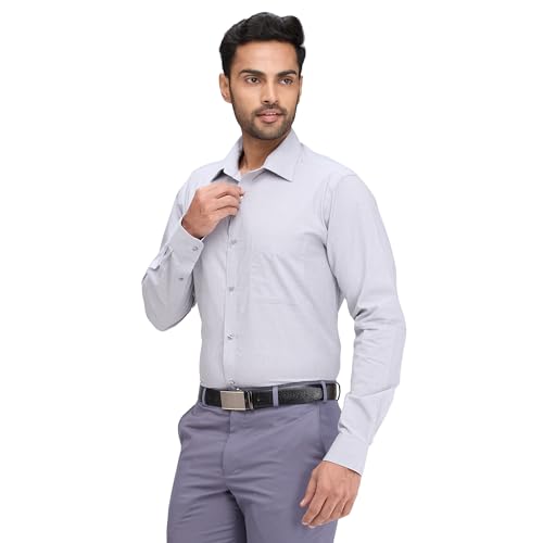 Image of Raymond Men Slim Fit Solid Pattern Pure Cotton Semi Cutaway Collar Full Sleeve Formal Shirt