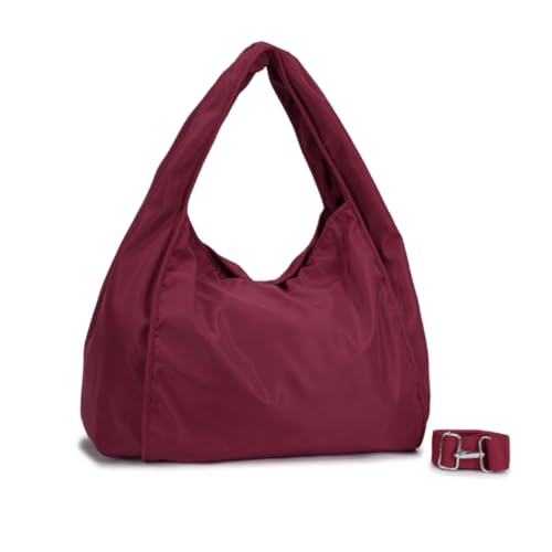 Bolsa Nylon Feminina Grande para Faculdade, Trabalho, Academia e Uso Diário - Bolsa Universitária Lateral de Ombro Impermeável Dia a Dia Casual (Vinho)