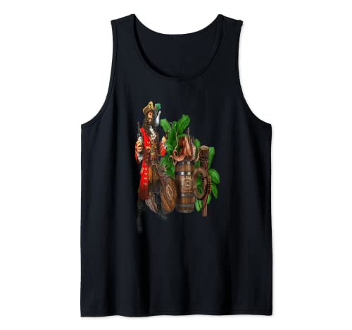 Divertida camiseta de pirata, barriles de vino, pirata, isla, plantas del tesoro Camiseta sin Mangas