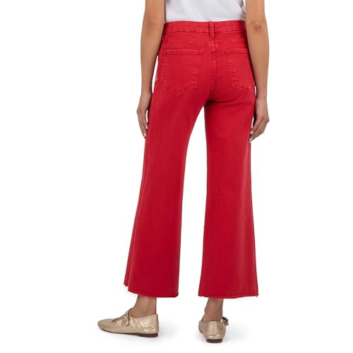 KUT from the Kloth Women's Petite Meg High-Rise Fab Ab Wide Leg Raw Hem in Cherry2