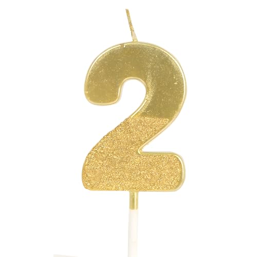 Image of Birthday Number Candles 20 for Kids Cake Topper Decoration Sparkle Gold Metallic Drip-Resistant Candles for Wedding Anniversary Graduation Retirement Twentyth Year Celebration Size 5 x 3.5 cm