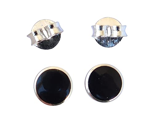Sterling Silver Black Stud Earrings, 6Mm Round Studs, Circle Stud Earrings, Silver Black Stone Earrings #TOP3