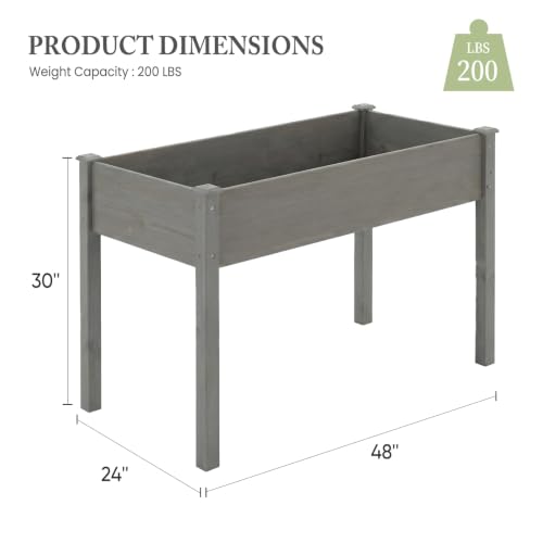 Image of DUMOS Raised Garden Bed 48x24x30 Inch, Outdoor Planter Box with Legs, Elevated Wood Garden Bed with Liner for Herbs Flowers Vegetables, Wooden Planter Box for Patio, Balcony and Backyard, Grey