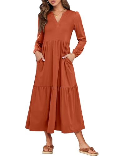 ANRABESS Women's Long Sleeve Maxi Dresses 2025 Fall Casual V