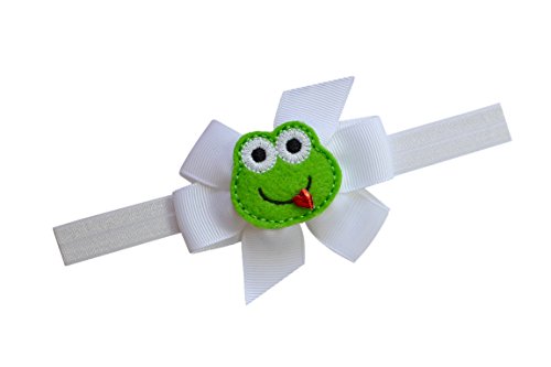 Baby Girls Elastic Bow Headband with Felt Frog Fits 0-12 Months
