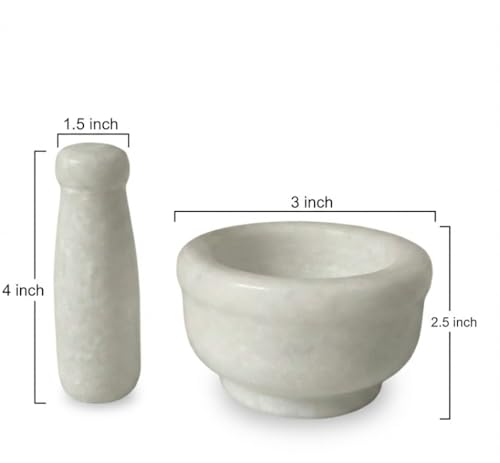 Image of Natural White Marble Mortar and Pestle Set, Solid Stone Grinding Bowl Natural, Heavy, Non-Porous Tool Imam Dasta, Ohkli Musal, Kharal /Khalbatta or Mixer and Grinder Set for Kitchen -3 X 2 Inch (White)