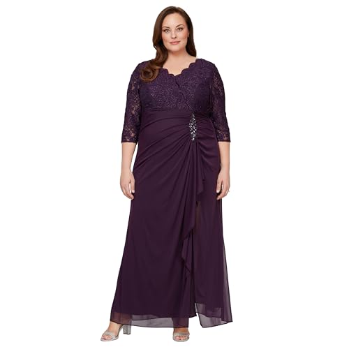 Image of Alex Evenings Womens Long Lace Top Mother of The Bride Dress with Empire Waist (Plus Size)