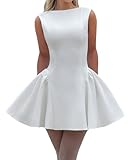 LuFeng Women's Sexy Backless Sleeveless Scoop Back Puffy Ruched A Line Tank Mini Dress Cocktail Formal Dress White