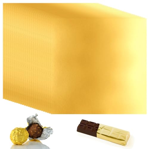 100 Piezas Chocolate Papel Aluminio, 20 x 20 Cm Envoltorios Papel Aluminio, Dorado Cuadrado Papel de Aluminio Dorado Embalaje de Chocolate para Envasar Chocolate, Caramelos, Cecina, Turrón