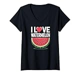 Photo Gallery donna design grafico di i love watermelon slice maglietta con collo a v Photo Gallery donna design grafico di i love watermelon slice maglietta con collo a v