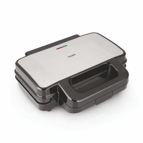 Image of Glen 1000W Grill Jambo Sandwich Maker | Jumbo Non-Stick Grill Plates | Thermostat Controlled Even Cooking | Cool-Touch Handle with Indicator Lights | Vertical Storage | 2-Year Warranty