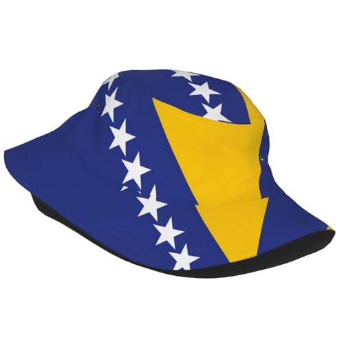 Flag of Bosnia and Herzegovina Unisex Adult Sunshade Bucket hat, Summer Beach Sun hatï¼ŒLight and Breathable Foldable Black2