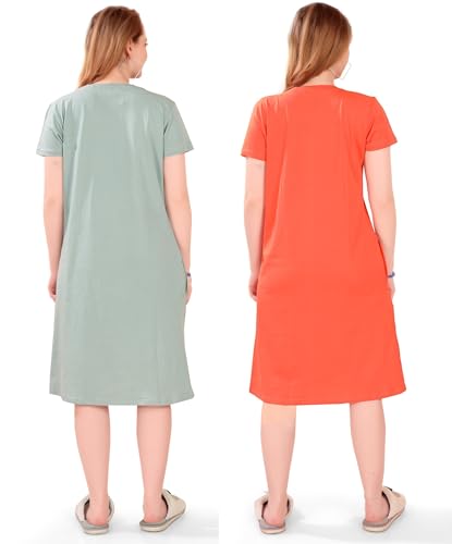 Image of Printed Knee Length Pocket Night Dresses for Women | Cat Lover | Premium Soft Cotton Nighty | Blue and Maroon