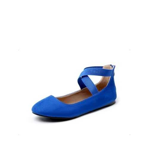 DREAM PAIRS Women's Comfortable Fashion Elastic Ankle Straps Flats Shoes Royal/Blue 5