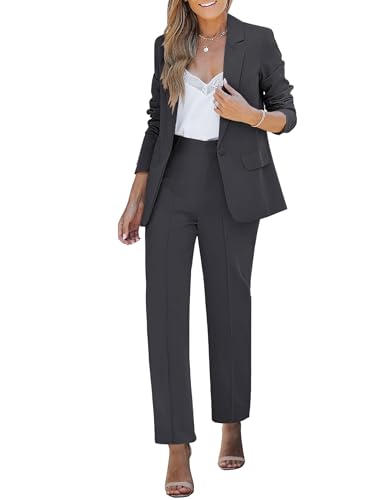 luvamia Women's Two Piece Sets Pants Suits Dressy Business Casual Outfits Professional Blazer Pantsuits Set Work Office Charcoal Small Fits US 4-6