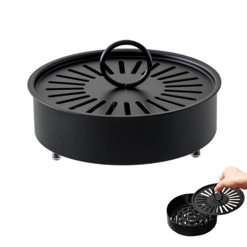 蚊取線香 ホルダー 防蚊 香取線香 ホルダー 鉄製 蚊取線香入れ 蚊遣り器 蚊取り器 吊り下げ 蚊遣り器 トレー 蓋付き (ブラック)