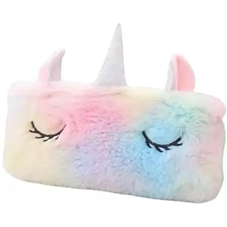 Image of Unicorn Stationery Combo Set | Unicorn Fur Pouch with Diary, Pens, Pencil, Fur Pen & Eraser | Cute Pencil Pouch Case for Girls & Kids School Notebook Stationery Kit