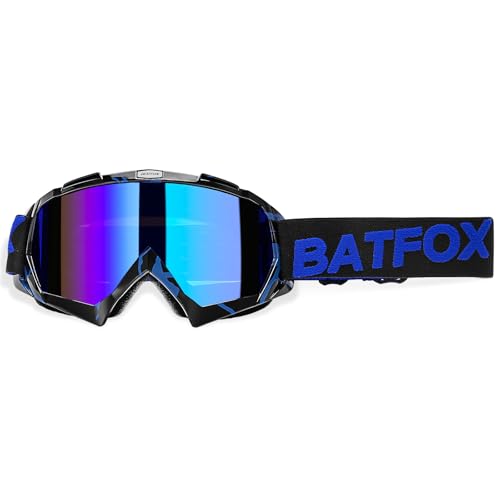 Image of BATFOX Motorcycle Glasses Goggles Dirt Bike Motocross Safety ATV Tactical Riding (Blue Black, Adult)