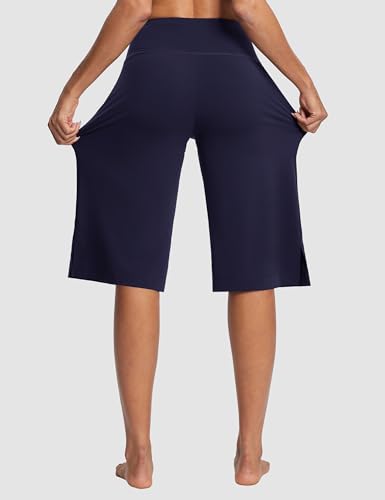 Image of ISEEGZ 15 inch /18 inch /21 inch Capri Pants for Women High Waist Wide Leg Yoga Capris with Pockets Stretchy Loose Fit Casual Workout