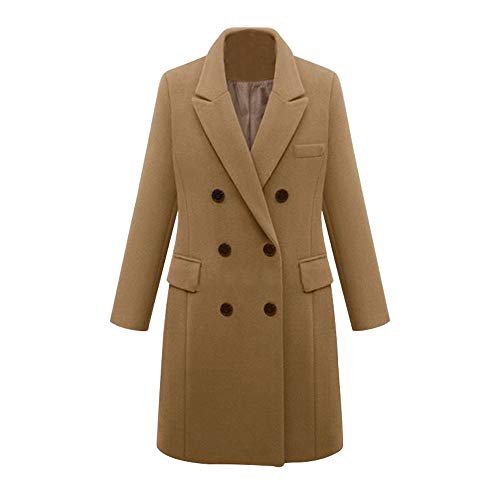 GREFER Faux Wool & Pea Coats Womens Casual Oversized Lapel Double Breasted Long Trench Parka Jacket Outwear with Pockets Khaki